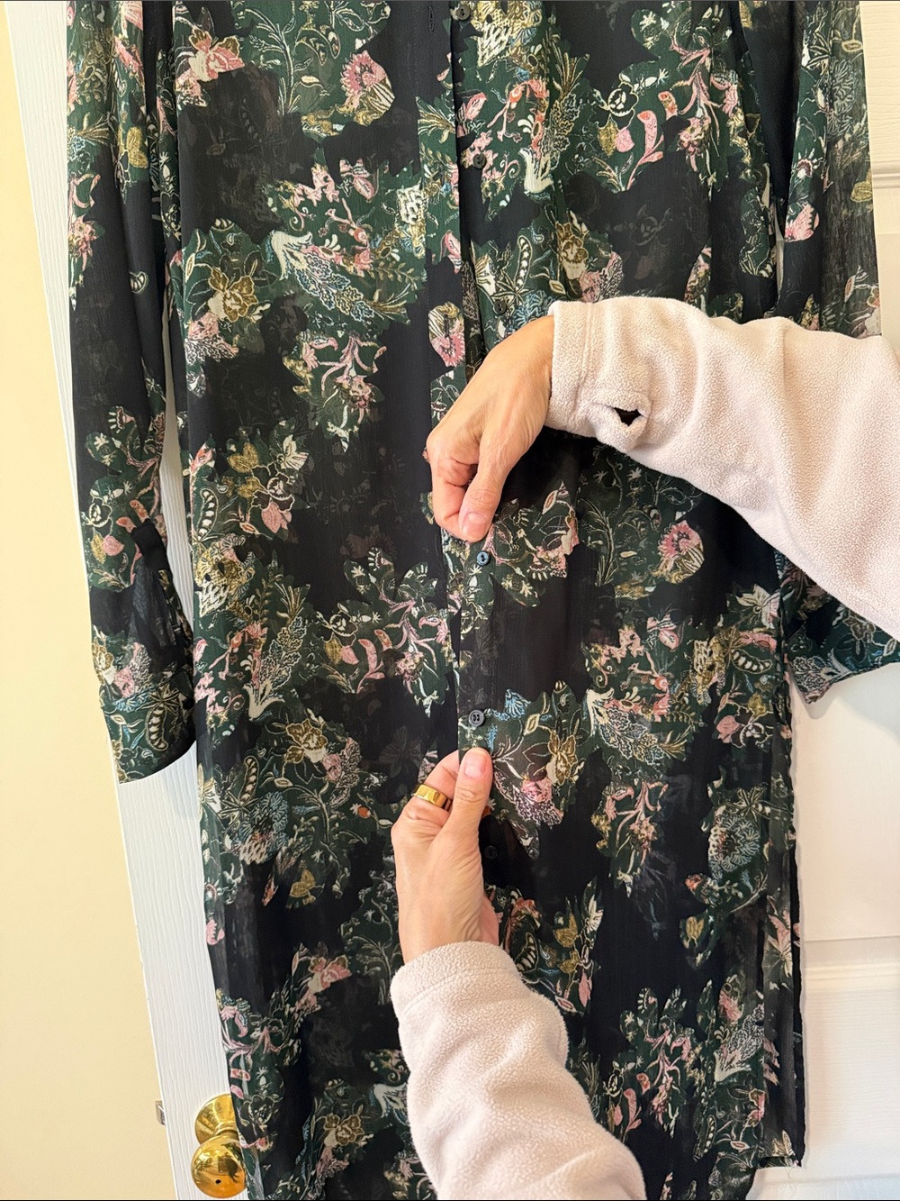 Zara Black Floral Long Sleeve Shirt Dress Size Small - Picture 3 of 6